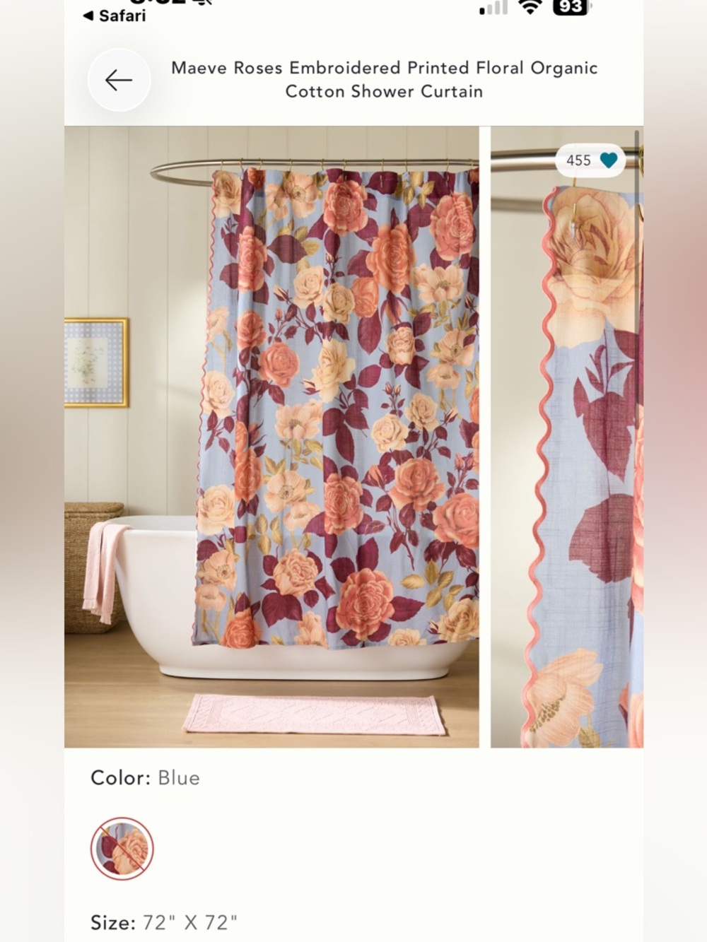 NWOT Maeve roses embroidered shower curtain!